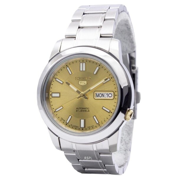 Seiko 5 Automatic 21 Jewels Day/Date Gold Tone Dial SNKK13J1 30M Mens Watch