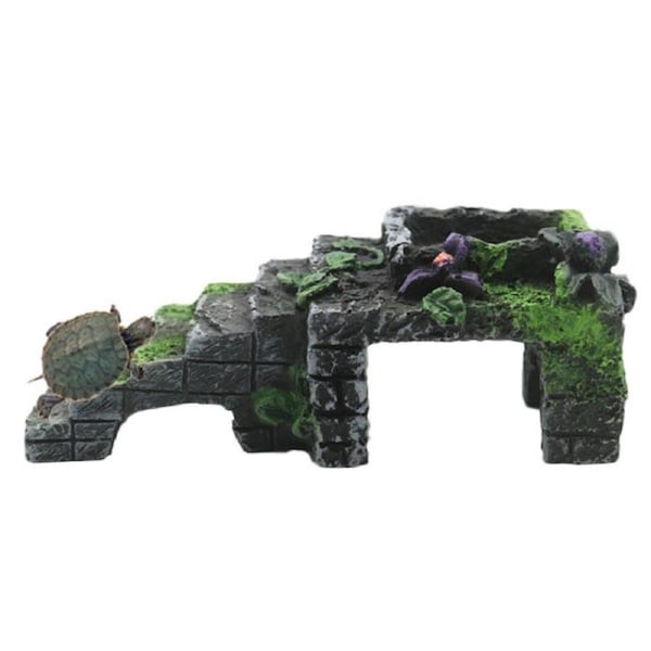 Turtle Terrace Reptile Habitat Cave Resin Rock Hideout Fish Tank Decor for Lizards Frogs Snakes-663MB