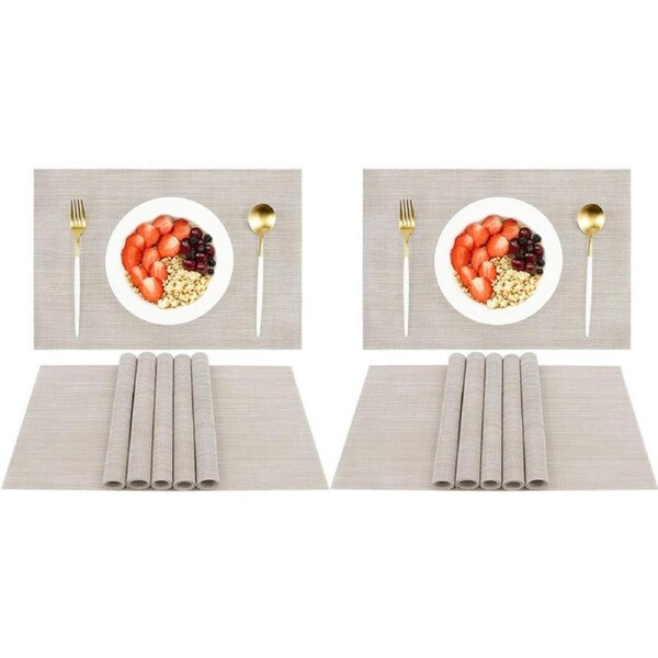 12Pcs Placemat Washable Heat And Stain Resistant Indoor Outdoor Kitchen Durable Place Mats-Beige