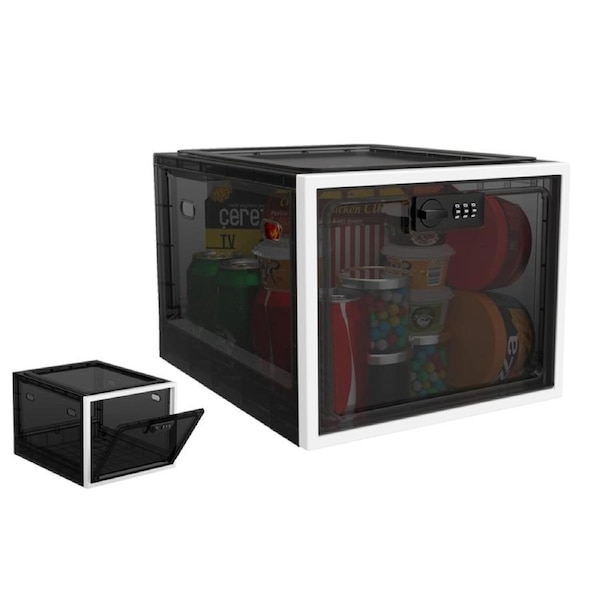 Storage Box Safe Lockable Refrigerator Bins for Food Medicines-Black