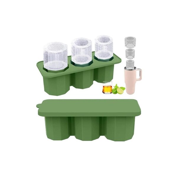 Ice Cube Tray For Stanley 30 And 40 Oz Tumbler Cup Silicone Ice Mold Maker With Lid-Green