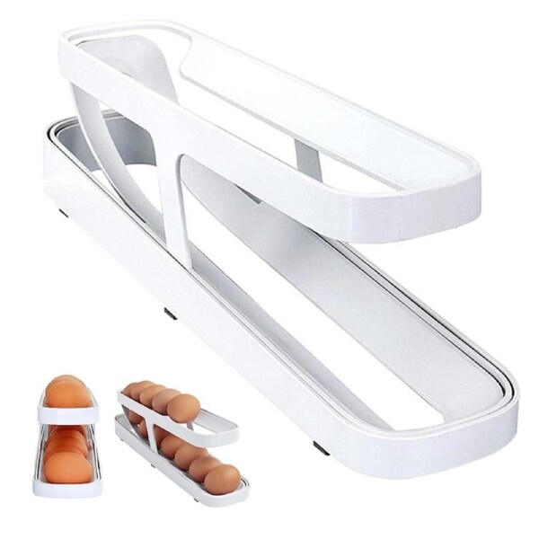 Egg Dispenser Auto Rolling Egg Holder 2 Tier Eggs Storage Egg Tray for Refrigerator