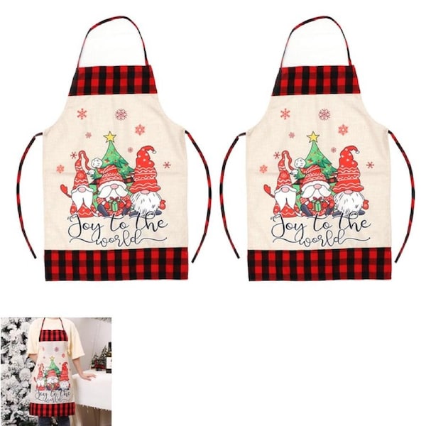 2pcs Kitchen Cooking Aprons Funny Christmas Sleeveless Baking Apron for Adults-Stripes hat