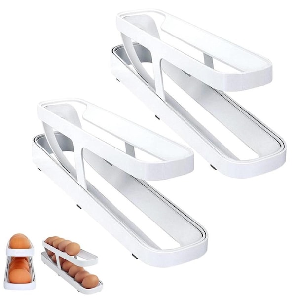 2pcs Egg Dispenser Auto Rolling Egg Holder 2 Tier Eggs Storage Egg Tray for Refrigerator