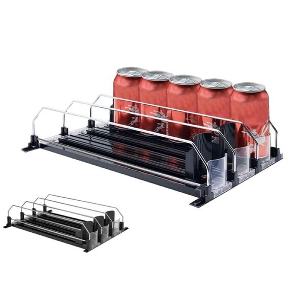 Automatic Pusher Glide Soda Can Dispenser Drink Organizer for Fridge Pantry-Black