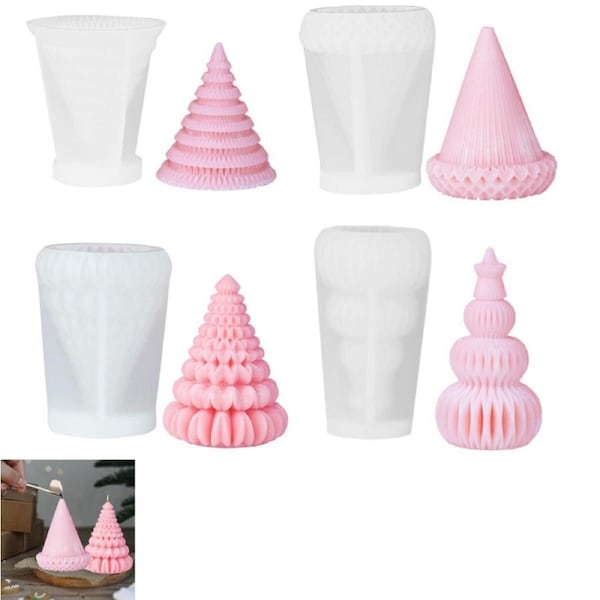 4pcs Christmas Tree Candle Mold 3D Plaster Soap DIY Silicone Mould Making Tools-Each of Style