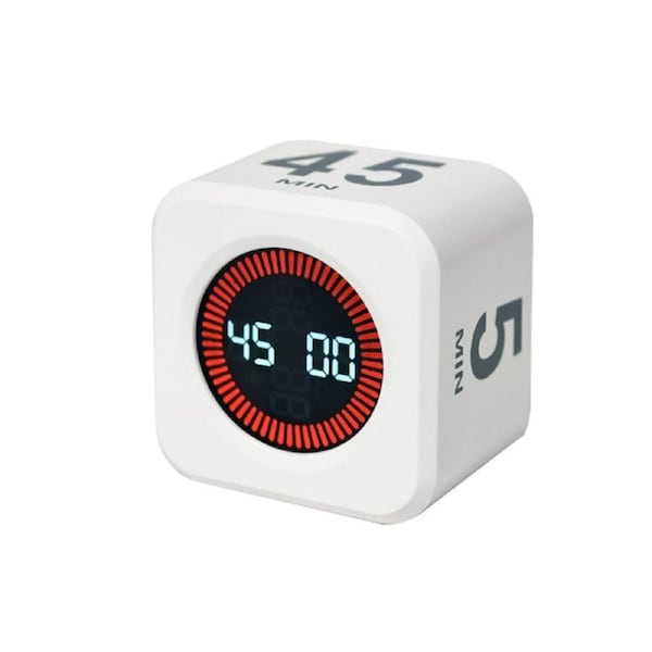 Visual Flip Cube Timer Countdown Gravity Productivity Desk Timer for Kitchen Work Study-White