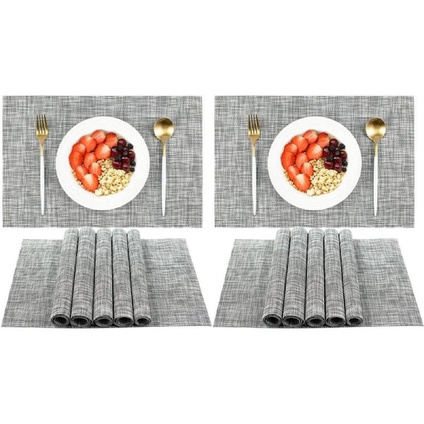 12Pcs Placemat Washable Heat And Stain Resistant Indoor Outdoor Kitchen Durable Place Mats-Gary