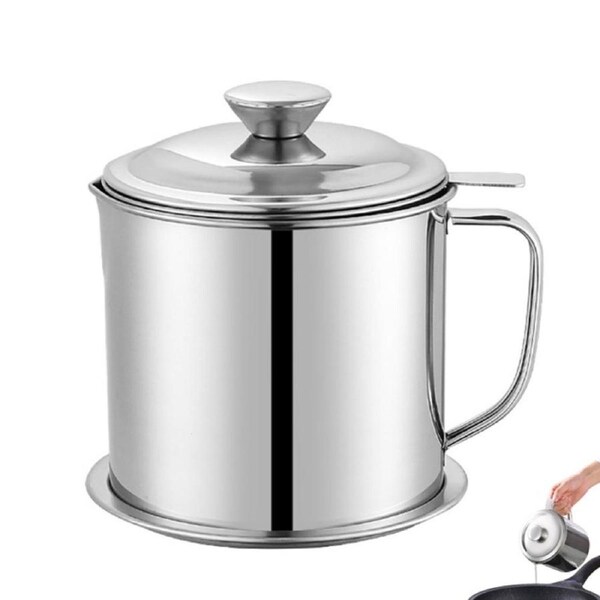 Stainless Steel Grease Container Oil Strainer Pot with Dust Proof Lid for Bacon Fat Kitchen Cooking