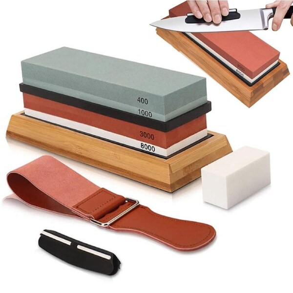 2Pcs Whetstone Knife Sharpening Stone 400/1000 and 3000/8000 Water Wet Stone Set