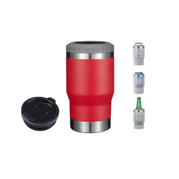 420ml Stainless Steel Can Cooler Beer Bottle Insulator With 2 Lids-Red
