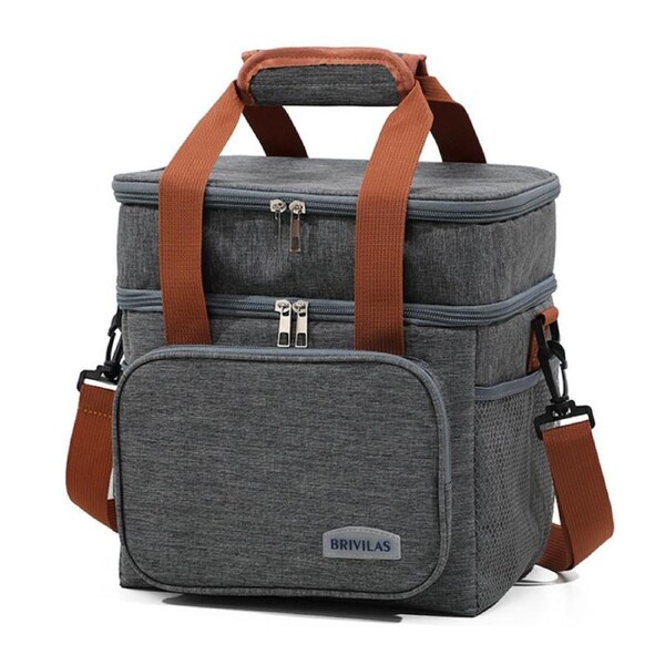 Outdoor Portable Lunch Bag Thermal Insulated Food Container Cooler Bag-Gray