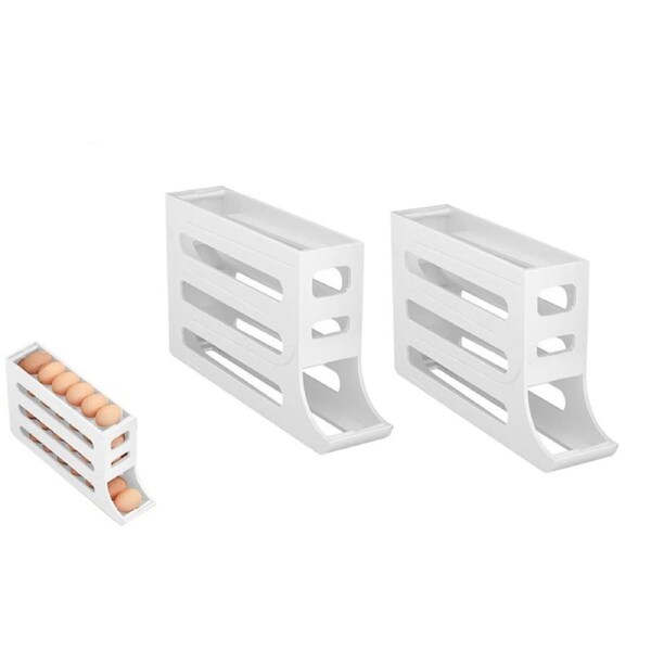 2Pcs 4 Tiers Egg Holder For Fridge Auto Rolling Fridge Space-Saving Egg Dispenser Holder-White