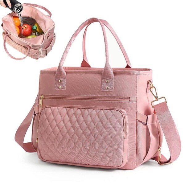 Insulated Thermal Lunch Bag Large Food Container Cooler Bag-Pink