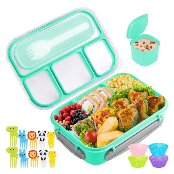 4 Compartments Bento Lunch Box Food Storage Containers Microwave Safe Bento Boxes - Green