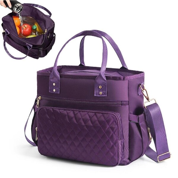 Insulated Thermal Lunch Bag Large Food Container Cooler Bag-Purple