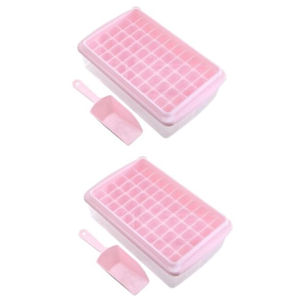 2pcs Ice Cube Tray with Lid and Storage Bin for Freezer 55 Mini Nugget Ice Tray -Pink