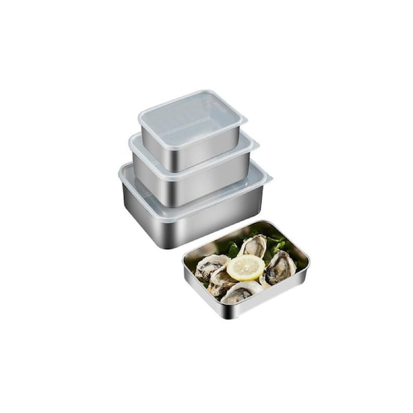3Pcs Stackable Leak-proof Large Capacity Stainless Steel Food Storage Containers Clear Lid