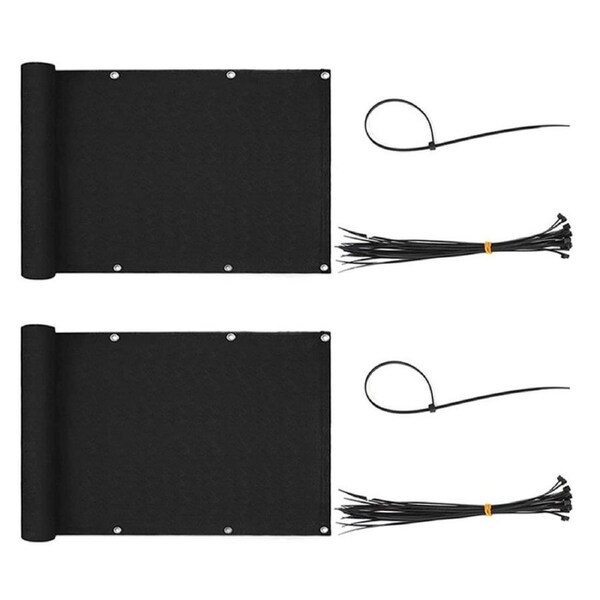 2pcs Balcony Privacy Screen Cover 5M Sun Shade Protection Mesh Net for Patio Fence Porch -Black