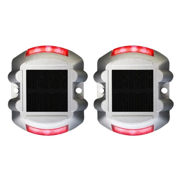 2Pcs Solar LED Pathway Driveway Light Lamp Dock Step Road Safety Marker Light-Red