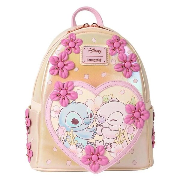 Loungefly Disney Stitch & Angel Cherry Blossom Heart Mini Backpack