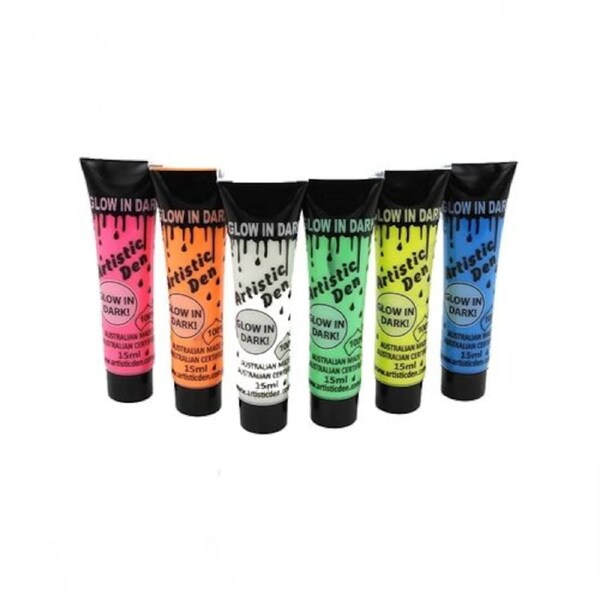 15ml Glow In The Dark Fabric Paint With Free Blacklight - Set of 6