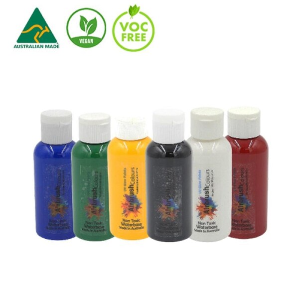 6 x 100ml Airbrush Fabric Paints Primary Colors