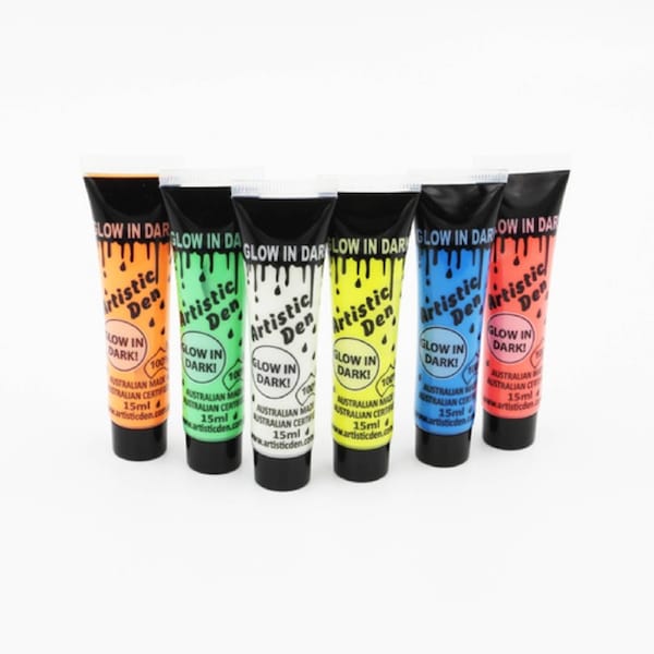 15ml Uv Glow In The Dark Face & Body Paint Set of 6 With Free Blacklight