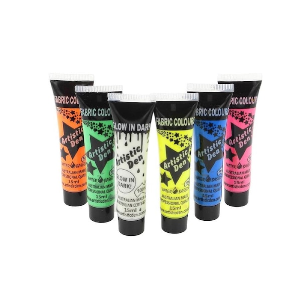 15ml UV Neon Fabric Paints With Free Blacklight - Set of 6