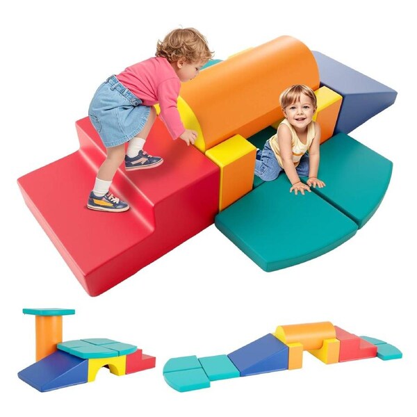 Babyjoy 10PCS Foam Climbing Toys Baby Play Set w/Soft Foam PU Leather Indoor Climber Equipment Multi