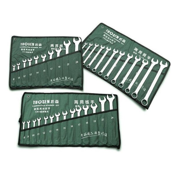 14 Piece Metric Combination Spanner Set with Roll Bag 8mm to 24mm Heavy Duty