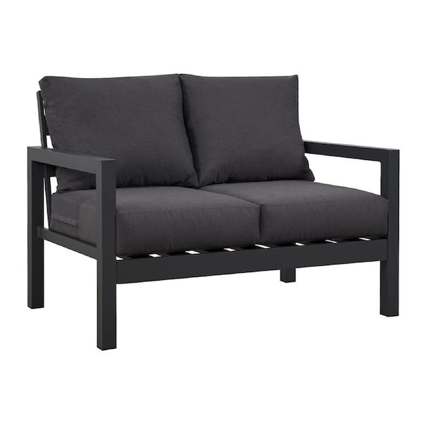 Coogee 2 Seater Charcoal Aluminium Outdoor Sofa Lounge with Arms - Dark Grey Cushion