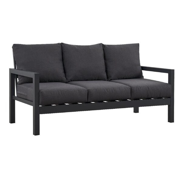 Coogee 3 Seater Charcoal Aluminium Outdoor Sofa Lounge with Arms - Dark Grey Cushion