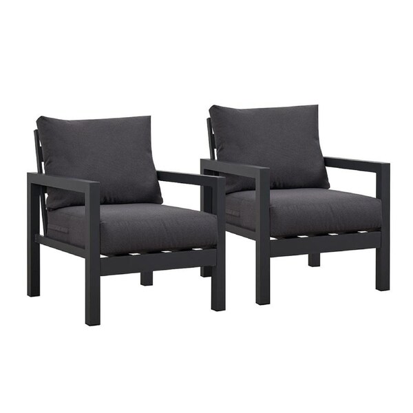 Coogee Single Seater Charcoal Aluminium Outdoor Sofa Lounge with Arms - Dark Grey Cushion (Set of 2)