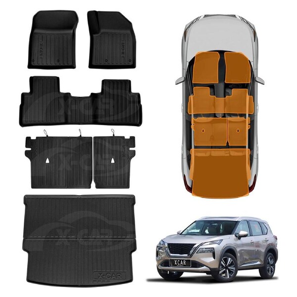Floor Mat Boot Liner Back Seat Protector Combo for Nissan X-trail Xtrail T33 e-POWER 5 Seats 2022-Onwards Heavy Duty Car Kick Mats Cover