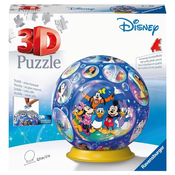72pc Ravensburger 3D Puzzle Ball Disney Characters Jigsaw 12.9x15.9cm 6y+