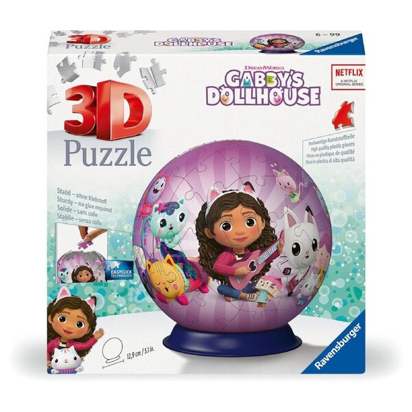 72pc Ravensburger 3D Puzzle Ball Gabby's Dollhouse Jigsaw Game 13x13cm 6y+