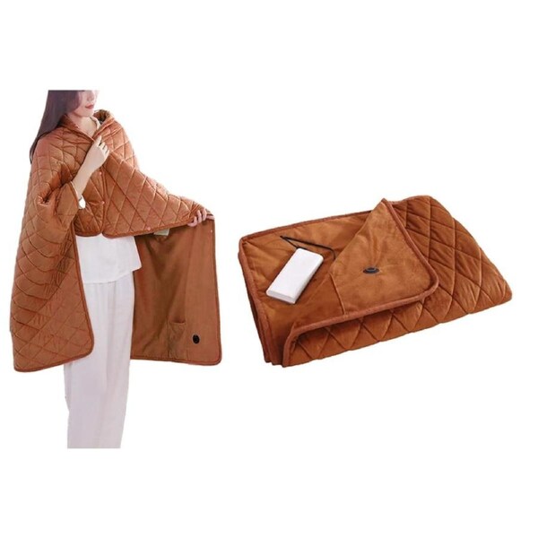 Office USB Electric Heating Blanket 140x100cm Heated Shawl With 3 Heating Levels-Brown