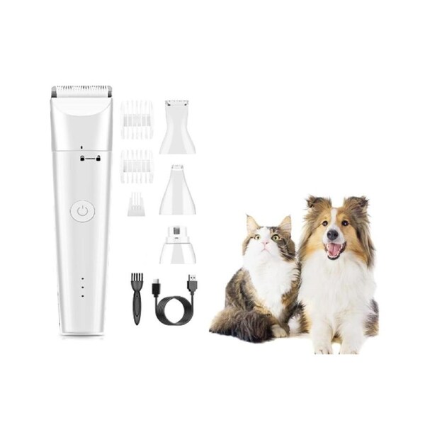 Pet Paw Hair Clippers Trimmer Nail Grinder Rechargeable Cordless Shaver-White