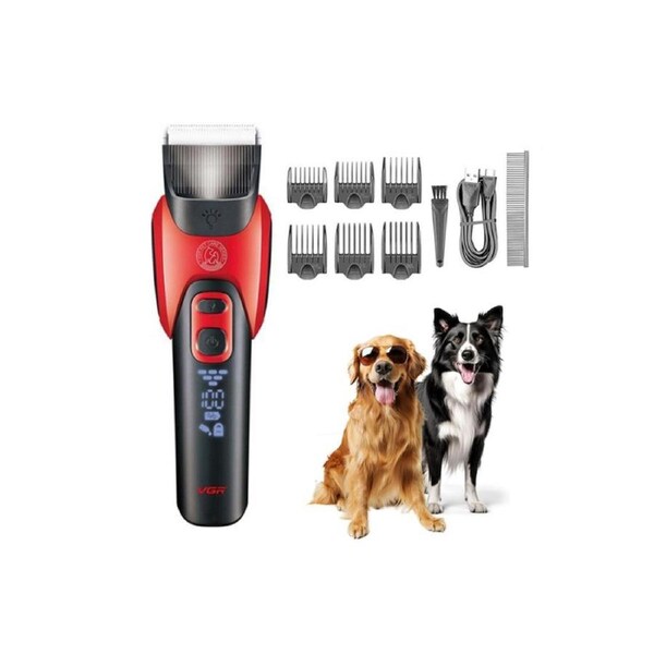 Professional Dog Clipper Cordless Pet Trimmer Grooming Kit for Thick Hair-Red