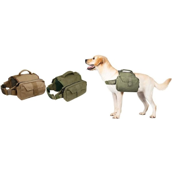 Dog Backpack For Dogs To Wear Dog Hiking Backpack Adjustable Dog Saddle Bag-Green And Coffee