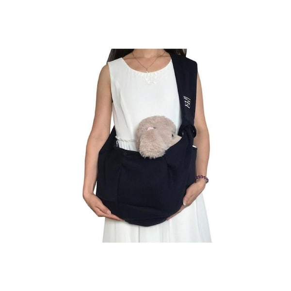 Reversible Pet Sling Carrier Dog Cat Puppy Travel Bag with Phone Holder Pocket Puppy Carrier Sling Purse-Black