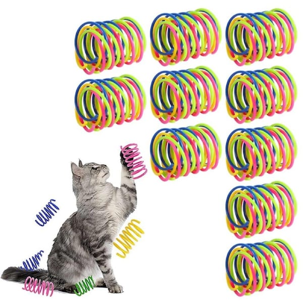 40Pcs Cat Kitten Colorful Plastic Spring Bouncy Toy Coil Teasing Playing Cat Toy