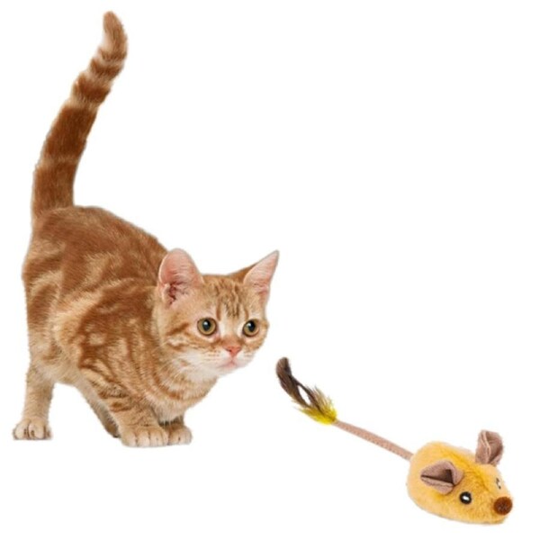Interactive Cat Toy Indoor Escaping Mouse Squeaky Auto-Turn Rechargeable Moving Cat Toy with Light-Yellow