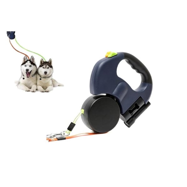 Pet Traction Rope Dual Retractable Durable Dog Leash Rope Zero Tangle Walk-Blue