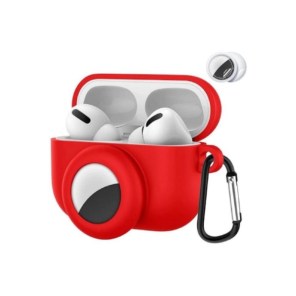 2 in 1 Protective Skin Case Compatible for Airpods Pro and Airtag Case Combo Set-Red