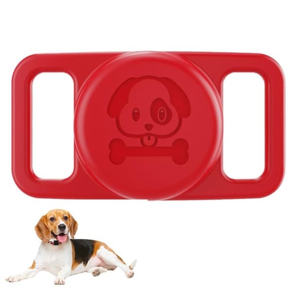 AirTag Dog Collar Holder Water Resistant Airtag Protective Cover for Apple-Red