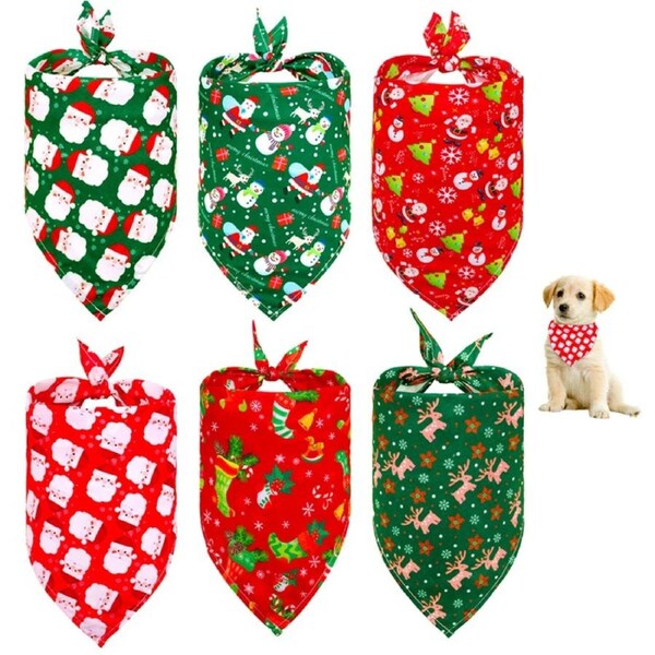 6pcs Dog Bandana Christmas Classic Triangle Scarf Pet Bibs Holiday Accessories Decoration for Cats Dogs-Style 1 and Style 4 and Style 5 and Style 2 and Style 3 and Style 6