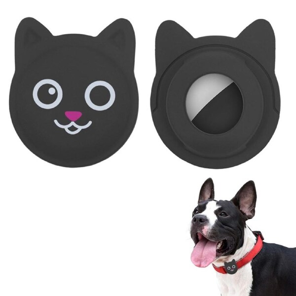 Dog Collar Holder Silicone Tracker Protective Case Compatible with AirTag -Black