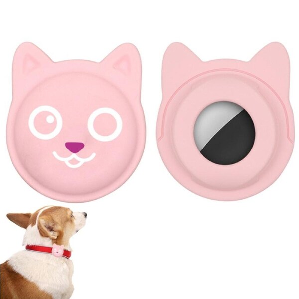 Dog Collar Holder Silicone Tracker Protective Case Compatible with AirTag -Pink